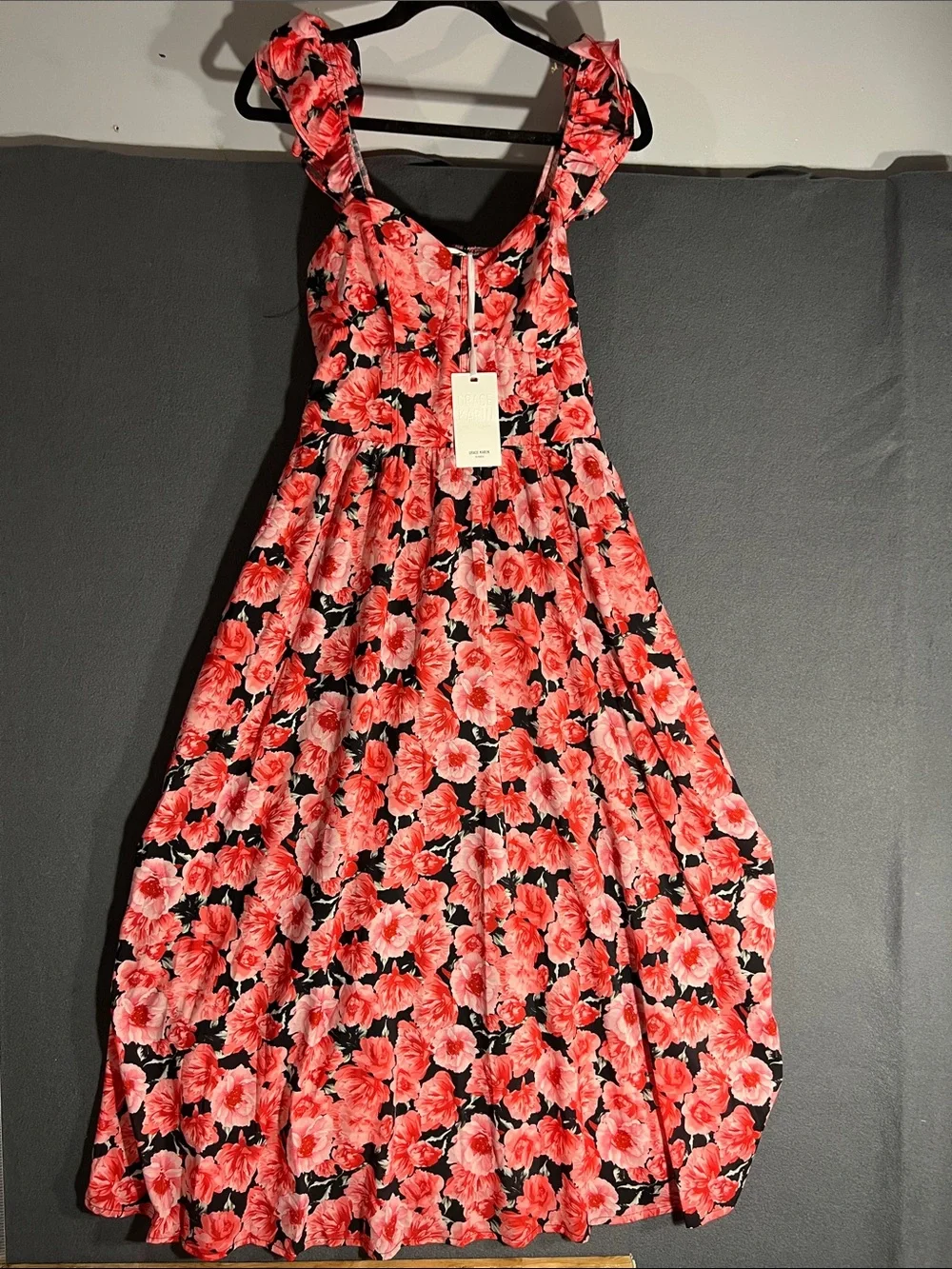 Grace Karin Black Maxi Dress with Red Floral Print - Picture 3 of 10
